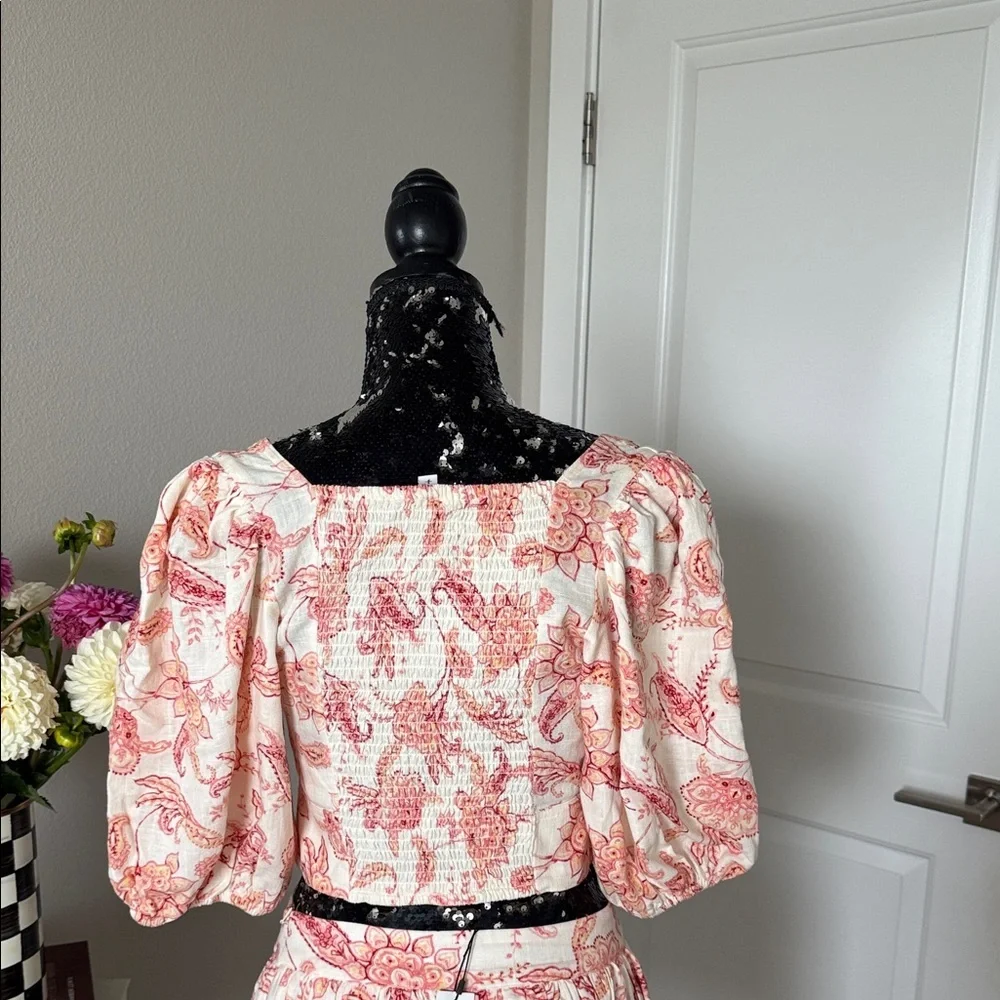 Express Floral Puff Sleeve Blouse - Pink and Cream - Picture 3 of 5